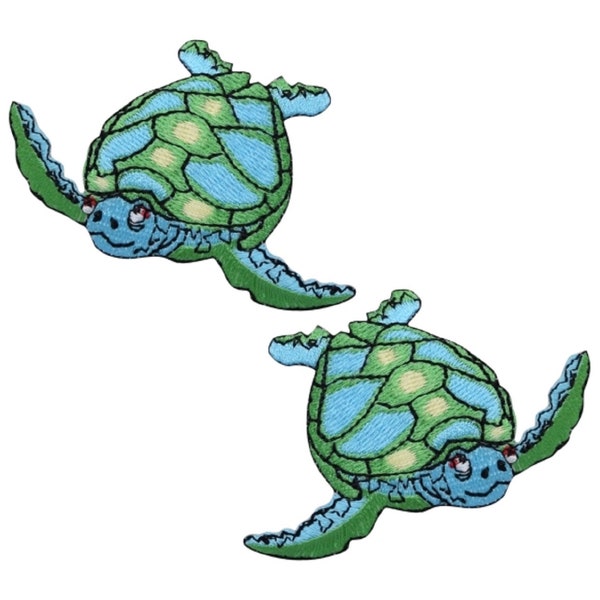 Sea Turtle Applique Patch Set - Ocean, Sea Creature Badge 2-5/8" (2-Pack or Sold Individually, Iron on)
