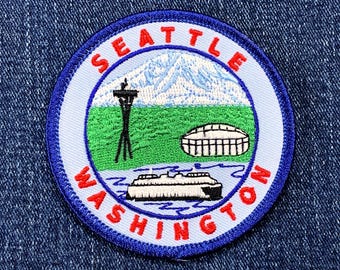 Seattle Washington Patch - Embroidered Mount Rainier & Stadium Badge 3" (Iron On)