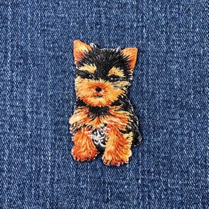 Teacup Yorkie Dog Applique Patch - Embroidered Yorkshire Terrier Puppy Badge 2" (Iron On)