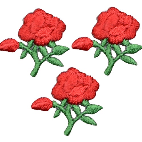 Red Rose Applique Patch - Embroidered Flower Badge 4.75 (Iron On Red Rose Applique Patch - Embroidered Flower Badge 4.75 (Iron On