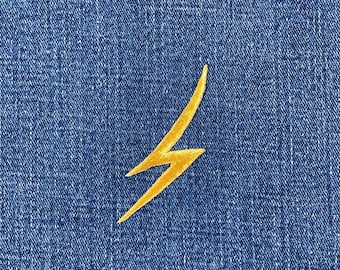 Lightning Bolt Applique Patch - Embroidered Gold Decorative Badge 2-1/8" (Iron On)