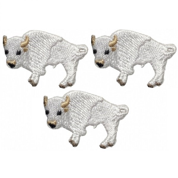 Mini White Buffalo Applique Patch - Sacred Bison Spiritual Animal 1.25" (3-Pack, Iron on)
