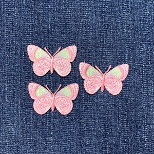 3-Pack Pink & Green Butterfly Applique Patch - Embroidered Insect Badge 1-5/8" (Iron On)