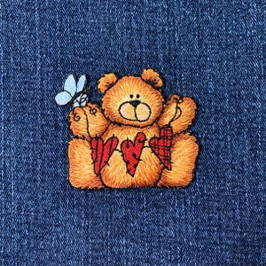 Bear & String of Hearts Applique Patch - Embroidered Dragonfly Animal Badge 2-3/8" (Iron On)