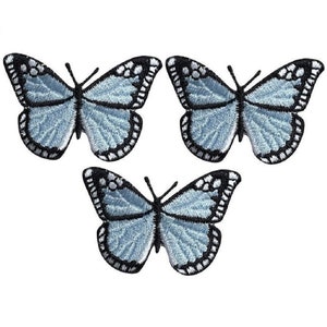 Light Blue Butterfly Applique Patch - Insect Bug Badge 2&quot; (3-Pack, Iron on)