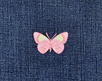 Parche bordado de mariposa rosa y verde - Insignia de insecto bordada de 4 cm (para planchar)