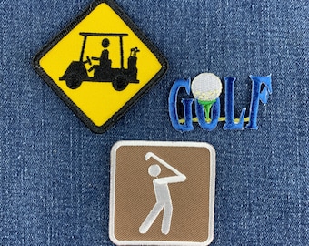 3er-Pack Golf-Aufnäher-Set – Besticktes Schild für Golfwagen auf öffentlichem Golfplatz & Ball-Abzeichen (zum Aufbügeln)