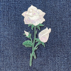 Set Of 2 White Rose Iron/ Sew On Full Embroidered Patch Appliqués Badge - Foto 11