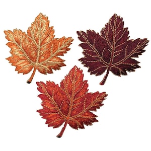 Mittleres Herbstblatt Applikation Aufnäher Set - Orange Burgund Bräune & Braun Ahornblatt Herbstfarben (3er-Pack, zum aufbügeln)