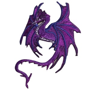 Purple Fantasy Dragon Applique Patch - Embroidered Good Luck Power Strength Badge 4" (Iron On)
