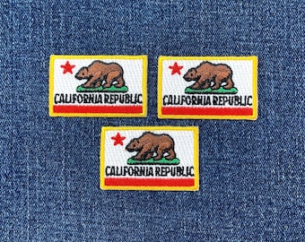 Lot de 3 petits écussons californiens - Insigne drapeau ours brodé 1,75 po. (fer à repasser)