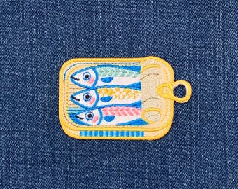 Sardine Tin Applique Patch - Embroidered Colorful Fish Badge 2.75" (Iron On)