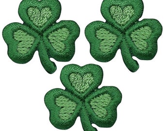 Mini Shamrock Applique Patch - Heart Clover Good Luck Badge 1" (3-Pack, Iron on)