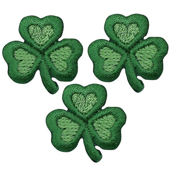 Mini Shamrock Applique Patch - Heart Clover Good Luck Badge 1" (3-Pack, Iron on)