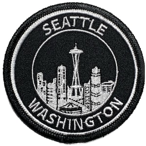 Seattle Skyline Patch - Black & White Washington WA Badge 3&quot; (Iron or Sew On)