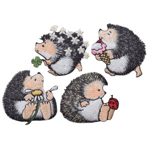 Hedgehog Applique Patch Set - Ladybug Flowers Ice Cream Badge (4-Pack, Iron on)