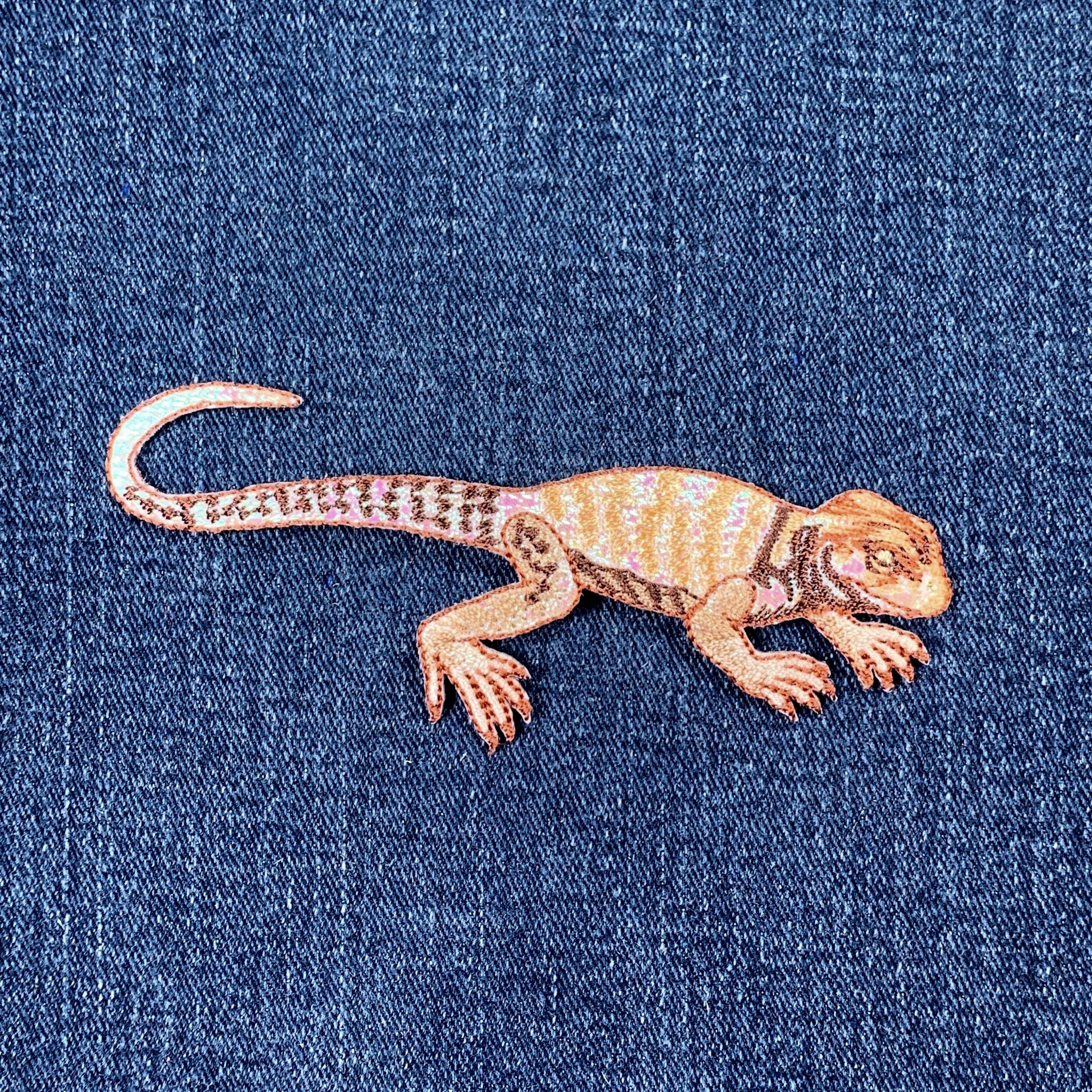 Shiny Brown Lizard Applique Patch - Embroidered Reptile Badge 4.25 ...