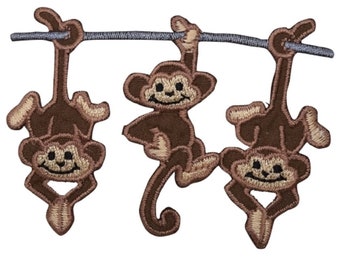 Monkey Applique Patch - Hangende apen, Animal Badge 3" (opstrijkbaar)