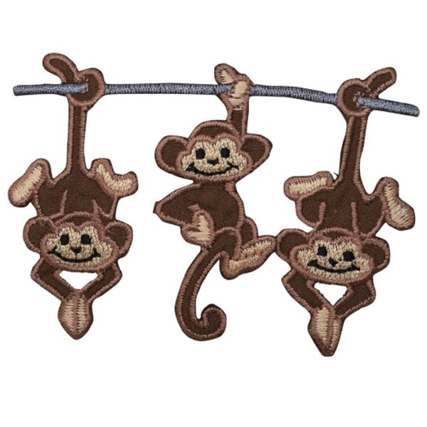 Monkey Applique Patch - Hanging Monkeys, Animal Badge 3" (Iron on)