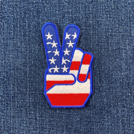 USA Peace Fingers Patch - Embroidered United States Of America Badge 3.25" (Iron On)