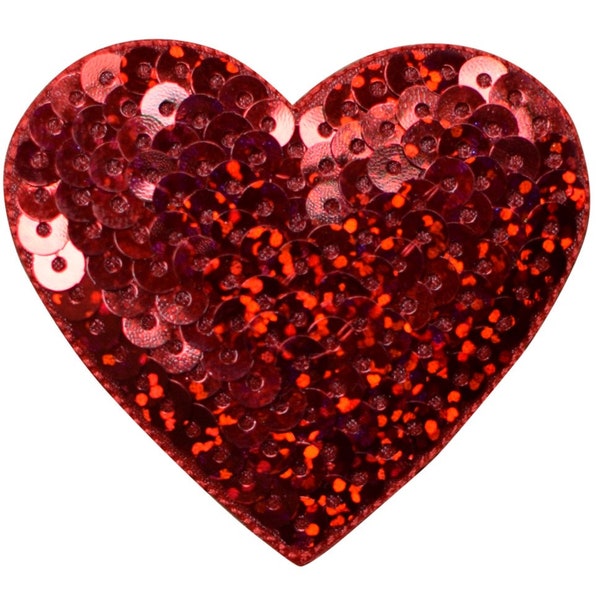 Medium Red Sequin Heart Applique Patch - Love Valentine's Day Badge 2-1/8" (Iron on)