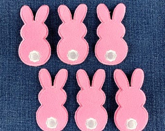 6-Pack Fuzzy Pink Bunny Applique Patch - Embroidered Easter Rabbit Badge 2.75" (Iron On)