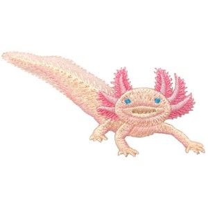 Axolotl Salamander Applique Patch - Pink Leucistic Axolotl Amphibian 3.5&quot; (Iron on)