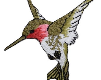 Hummingbird Applique Patch - Green, Red, Bird Badge 2.5" (Iron on)