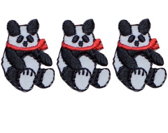 Mini patch appliqué panda - ours, écharpe, insigne de gardien de zoo 2,5 cm (paquet de 3, thermocollant)