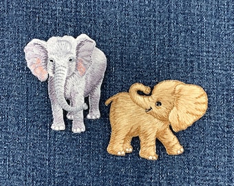 Juego de 2 parches con apliques de elefante bebé - Insignias de animales bordadas (para planchar)