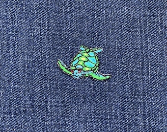 Parche con aplique de tortuga marina - Mini insignia bordada de criatura marina y playa de 3,17 cm (para planchar)