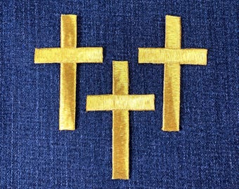 イエロークロスアイロンパッチ、4インチ刺繍キリスト教イエス