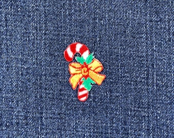 Candy Cane Applique Patch - Embroidered Christmas Badge 1.25" (Iron On)