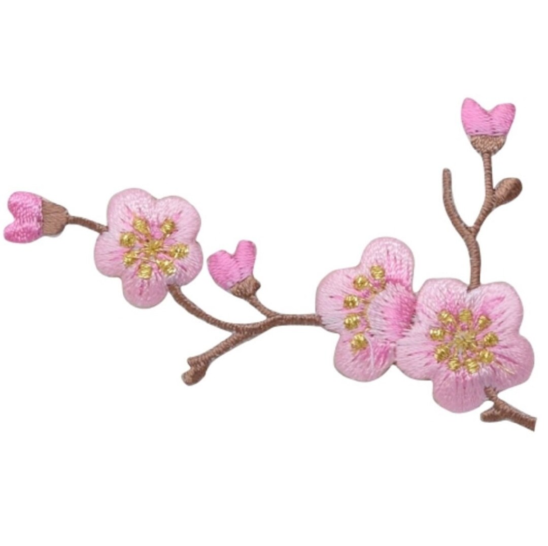 Cherry Blossom Applique Patch Brown Branch Pink Flower Facing Left 31/
