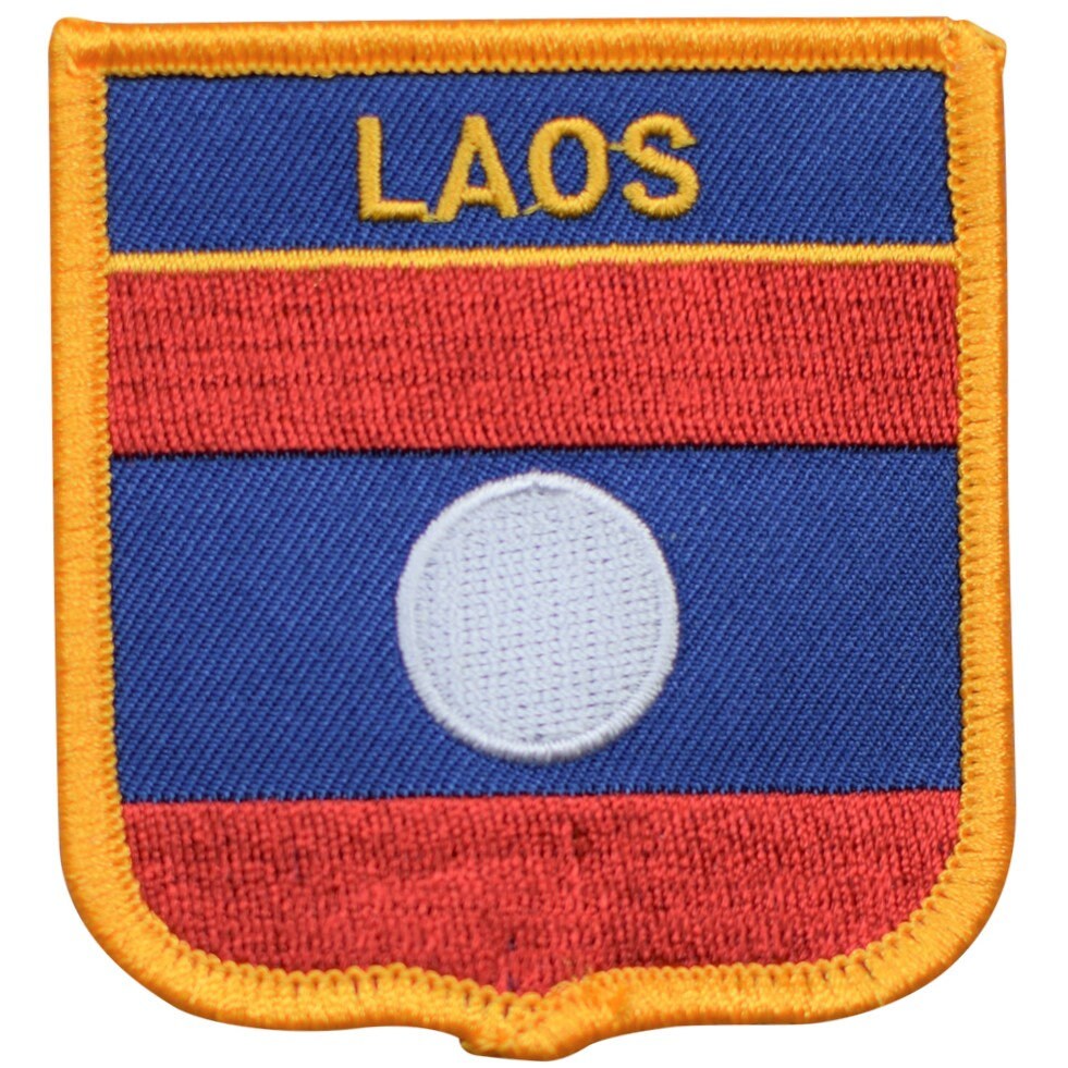 Laos Flag Patch Iron On Sew On Clothes Lao Embroidery Badge Embroidered Applique