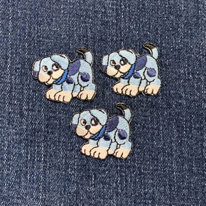 Mini Puppy Dog Applique Patch - Blue Animal, Pet Badge 1.25&quot; (3-Pack, Iron on)