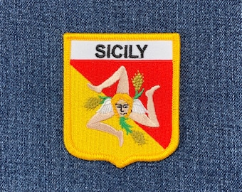 Sicily Patch - Embroidered Italy Flag Shield Badge 2.75" (Iron On)