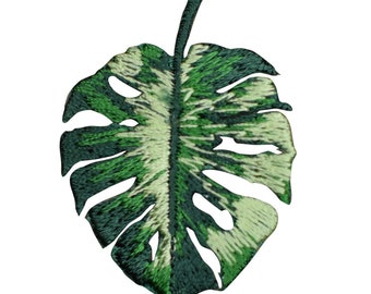Small Monstera Leaf Applique Patch - Tropical Variegated House Plant 2" (Iron on)