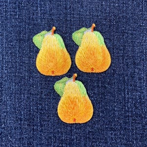 3-Pack Pear Applique Patch - Embroidered Fruit & Food Badge 1.5" (Iron On)