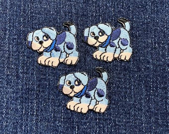 3-Pack Puppy Dog Applique Patch - Embroidered Blue Pet Animal Badge 1.25" (Iron On)