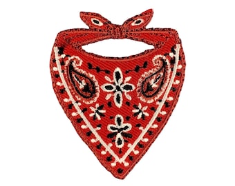 Red Bandana Patch - Embroidered Neckerchief Western Decor Badge 2-3/8" (Iron On)