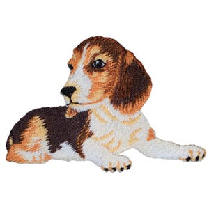 Beagle Dog Applique Patch - Laying Down Puppy Animal Badge 2.5&quot; (Iron on)