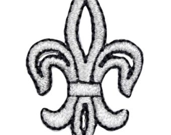 Silver & Black Fleur De Lis Applique Patch - Embroidered Decorative Badge 1.5" (Iron On)