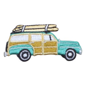 Woodie Station Wagon Applique Patch - Surfboards Embroidered Surfing Badge 2.5" (Iron On)