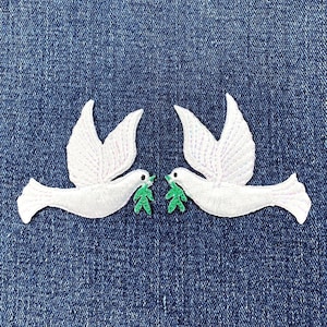 2-Pack Peace Dove Applique Patch Set - Embroidered Bird Badges 2-1/8" (Iron On)