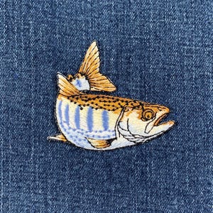 Striped Brook Trout Applique Patch - Embroidered Fish Badge 2-5/8" (Iron On)
