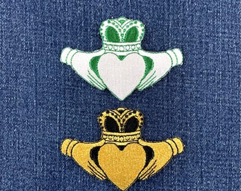 2-Pack Claddagh Patch Set - Embroidered Heart & Hands Irish Symbol Badges 3" (Iron On)