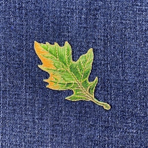 Autumn Fall Leaf Applique Patch - Embroidered Green Oak Leaf Badge 2-7/8" (Iron On)