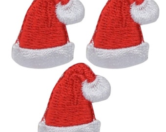 Mini Santa Hat Applique Patch - Christmas, Santa Claus Cap 1" (3-Pack, Iron on)