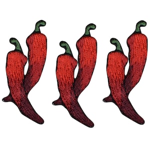 Pair of Peppers Applique Patch - Spicy Food Chef Badge 1-3/4&quot; (3-pack, Iron on)